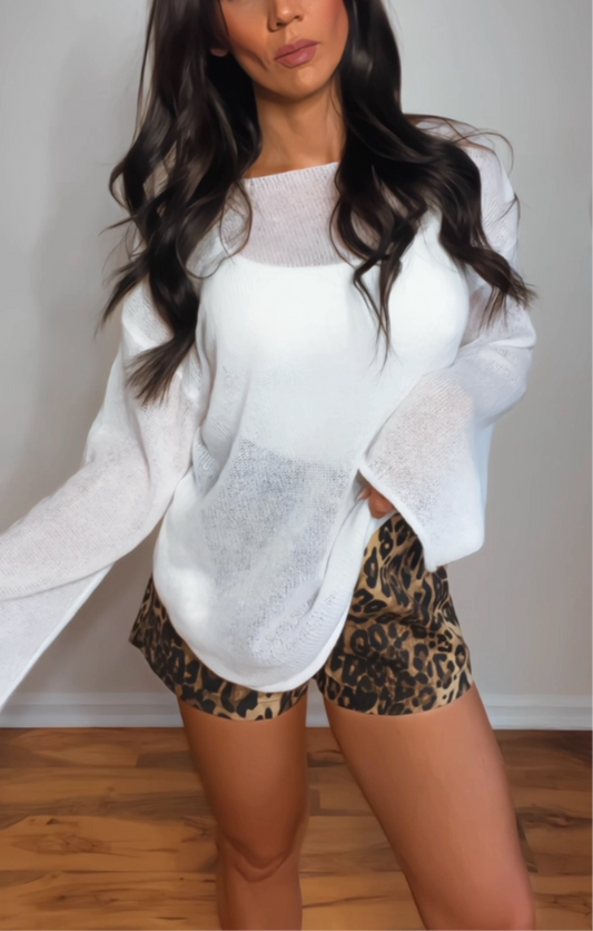 Sheered in White Bell Sleeve Top