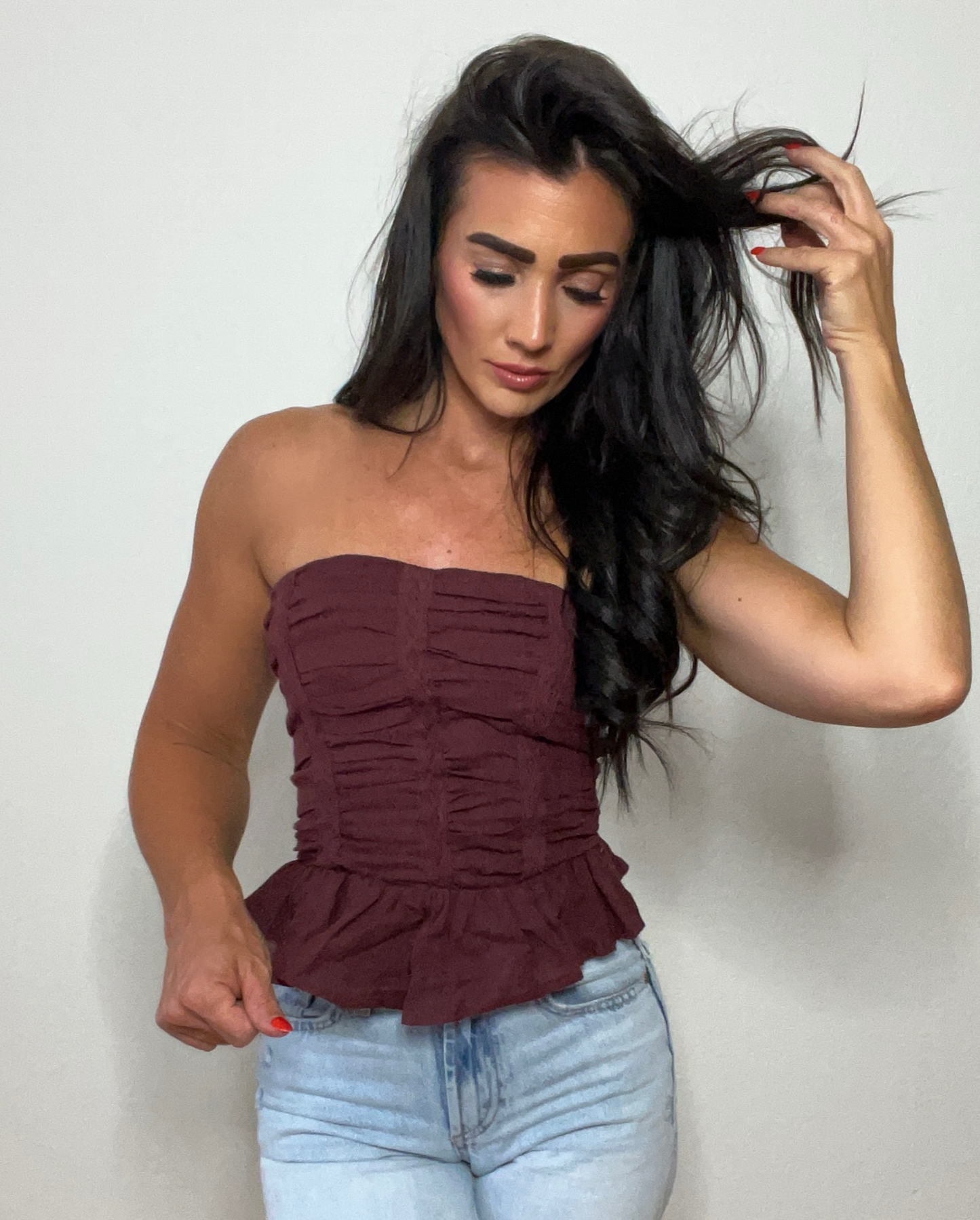 Plumeria Plum Peplum Top