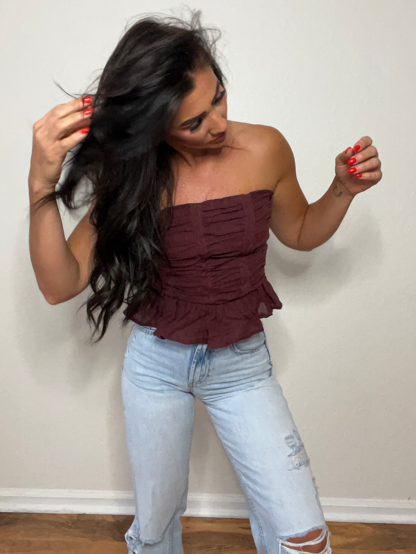 Plumeria Plum Peplum Top