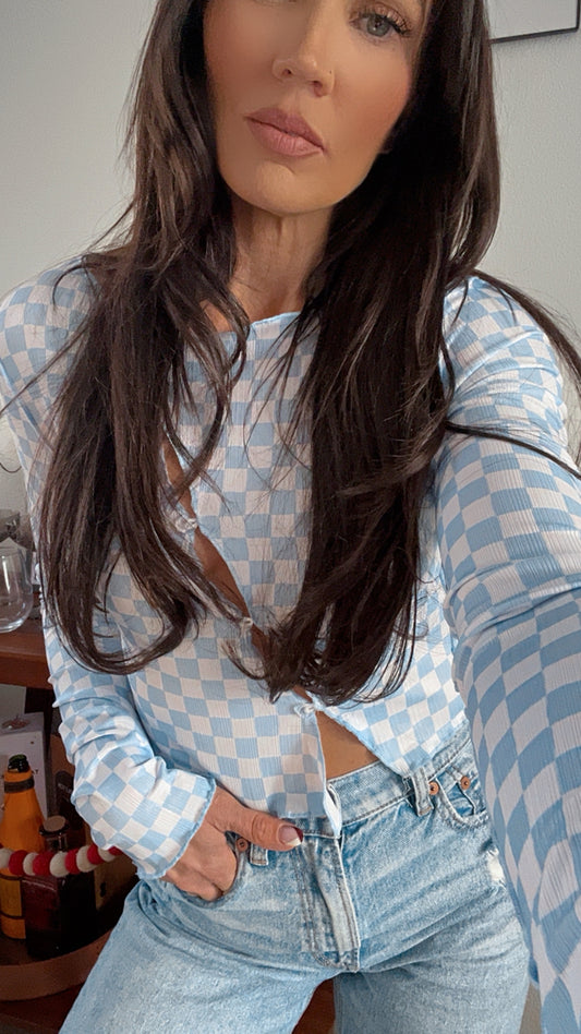 Checkered in Baby Blue Top