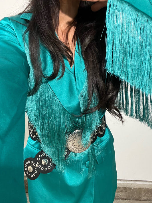 Dolly Teal Fringe Blazer